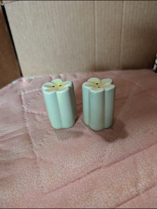 Other - Ceramic Flower-Shaped Salt and Pepper Shaker Set in Pale Green